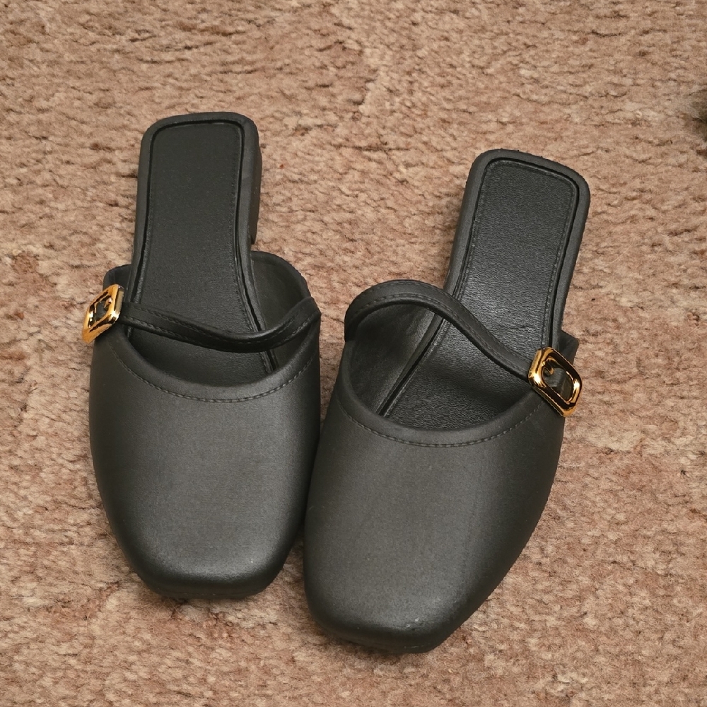 Elegant Black Women's Mules with Gold Accent